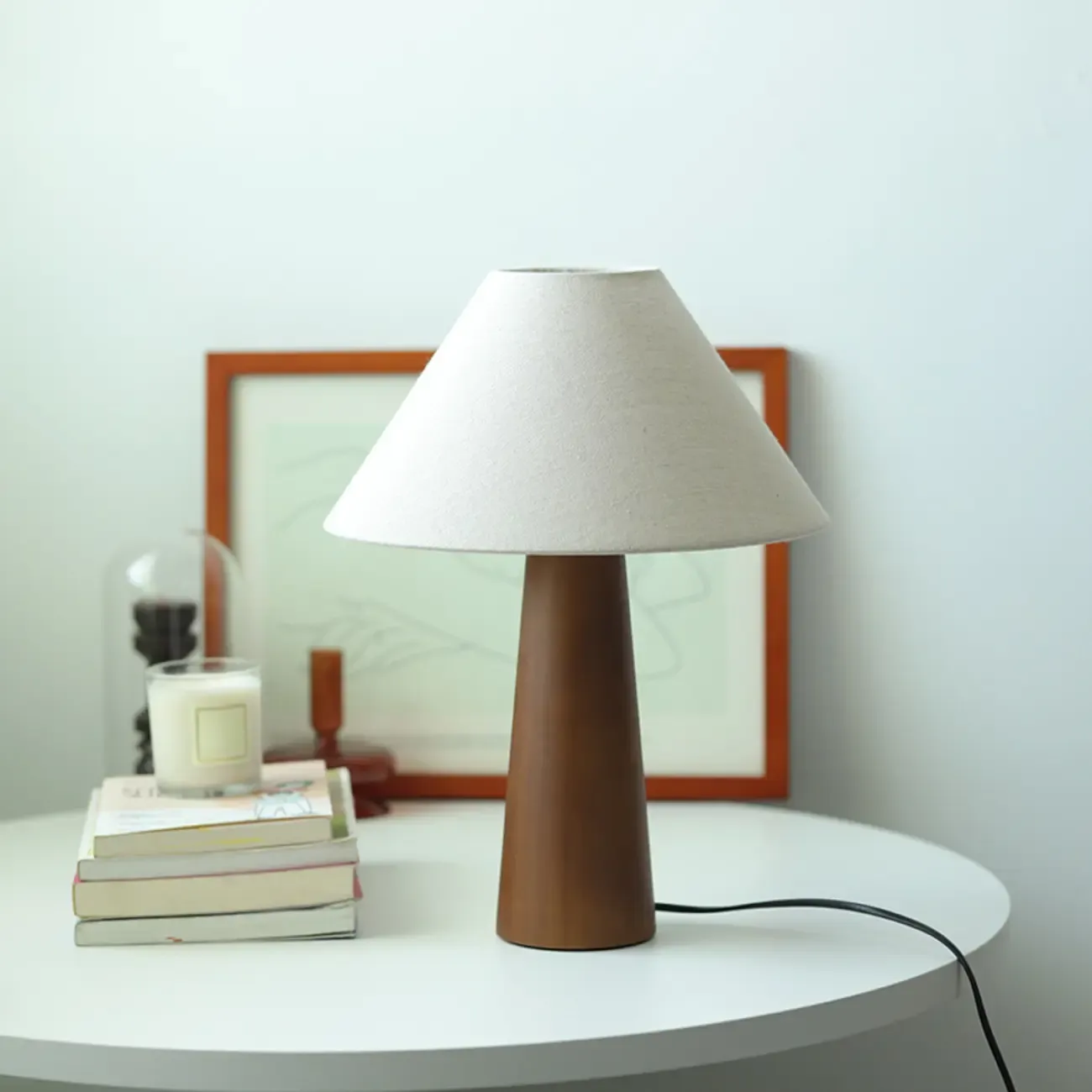 Wooden Modern Walnut LED Table Lamp with Fabric Shade Image - 9