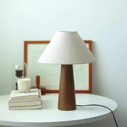 Wooden Modern Walnut LED Table Lamp with Fabric Shade Image - 9
