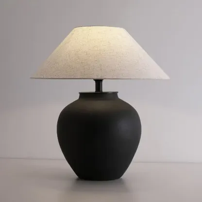 Simple Modern Ceramic Yellow LED Table Lamp in Fabric Shade  Image - 4