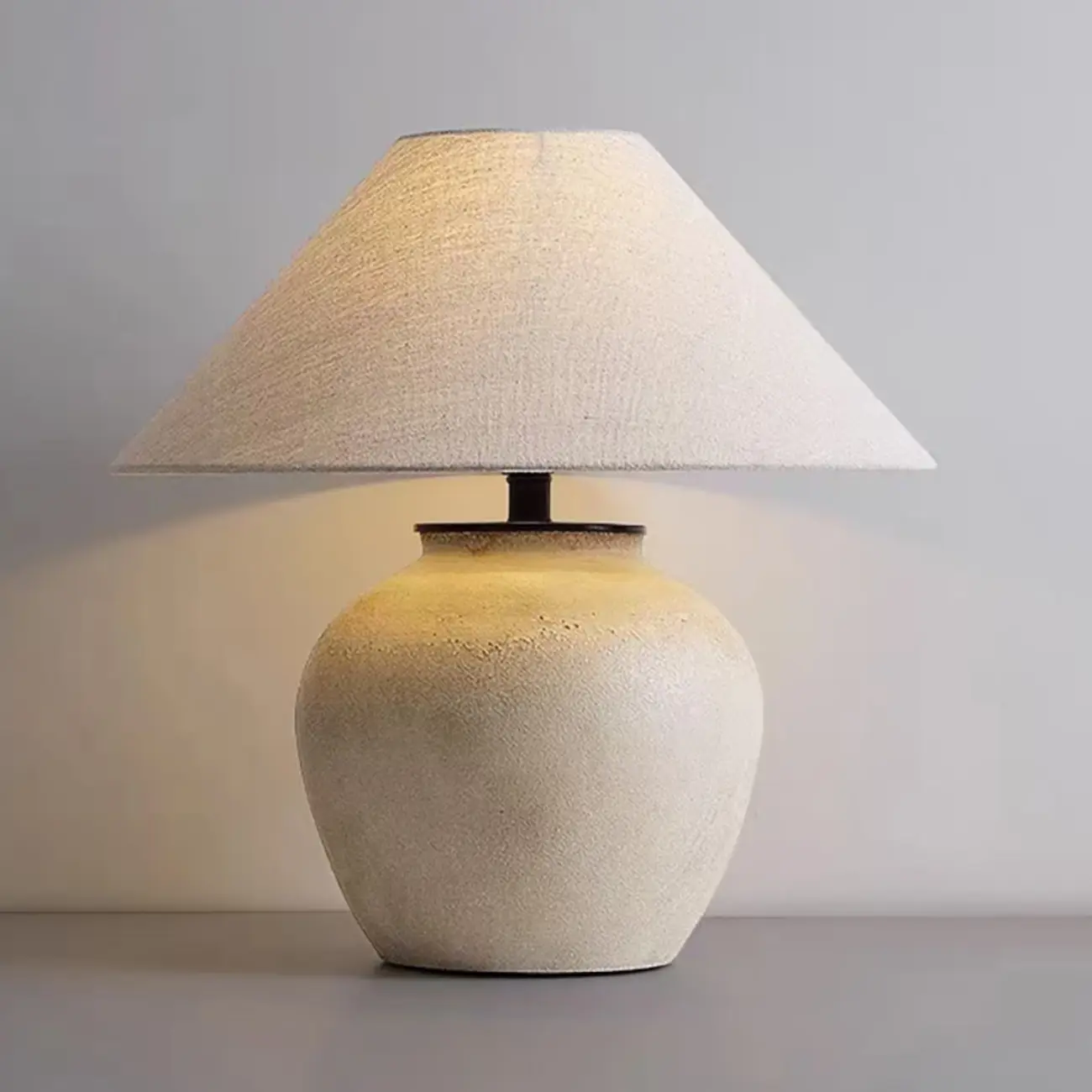 Simple Modern Ceramic Yellow LED Table Lamp in Fabric Shade  Image - 5 | homeyfad