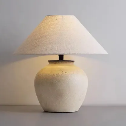 Simple Modern Ceramic Yellow LED Table Lamp in Fabric Shade  Image - 5