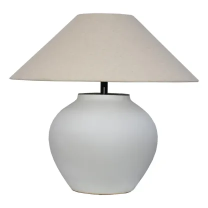 Simple Modern Ceramic Yellow LED Table Lamp in Fabric Shade  Image - 6