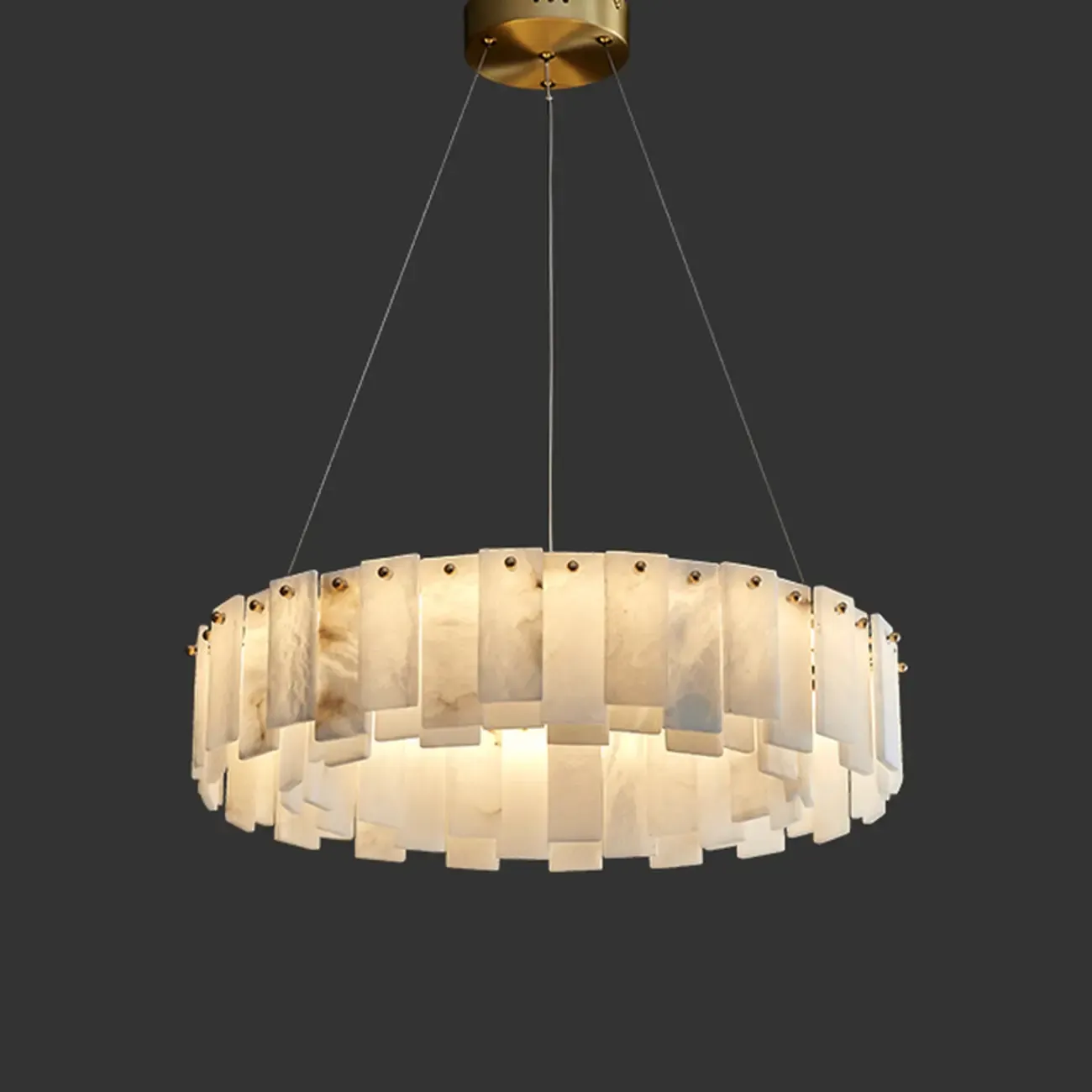 Glamorous Gray-white Circular Alabaster Pendant Chandelier Image - 7