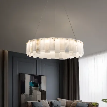 Glamorous Gray-white Circular Alabaster Pendant Chandelier Image - 2