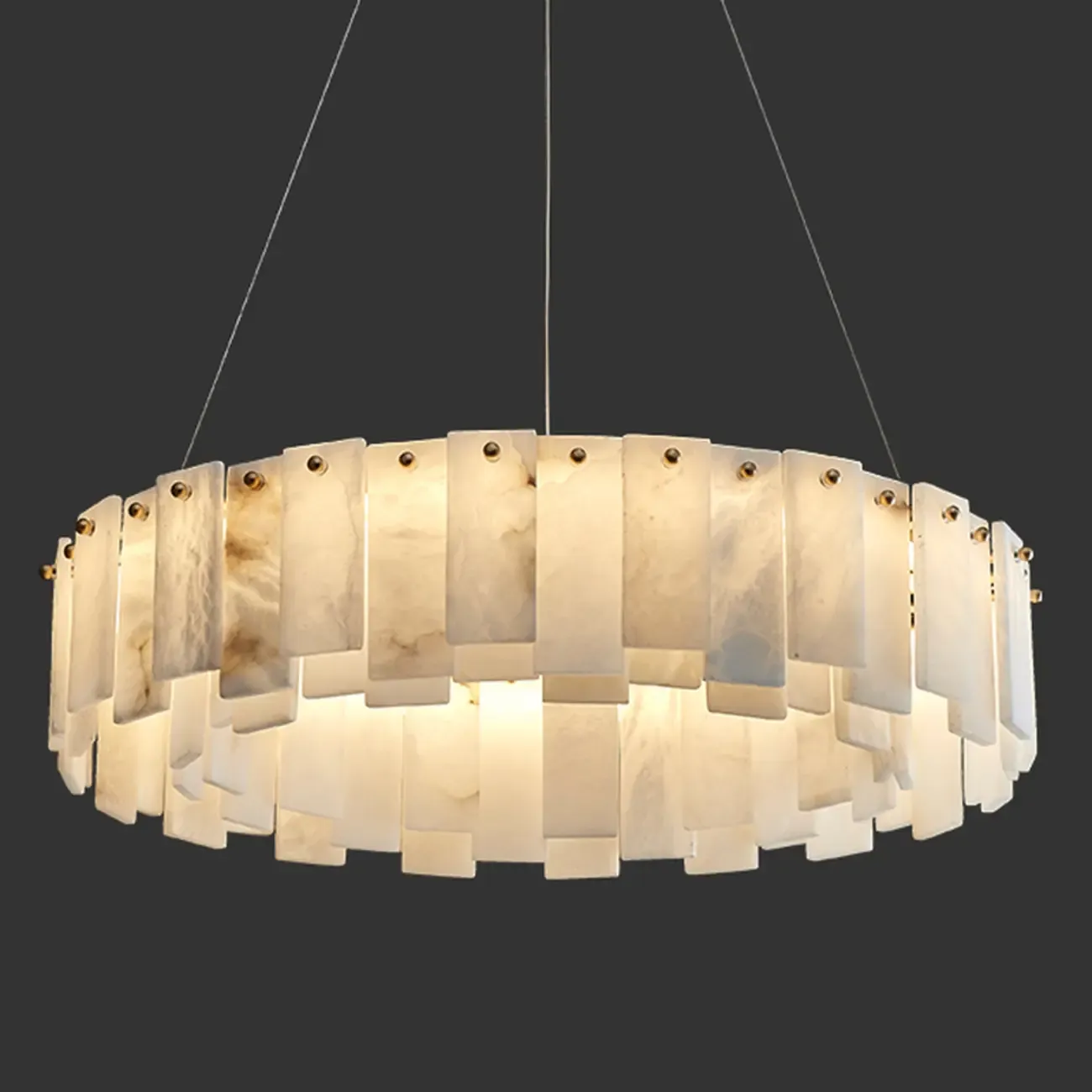 Glamorous Gray-white Circular Alabaster Pendant Chandelier Image - 12