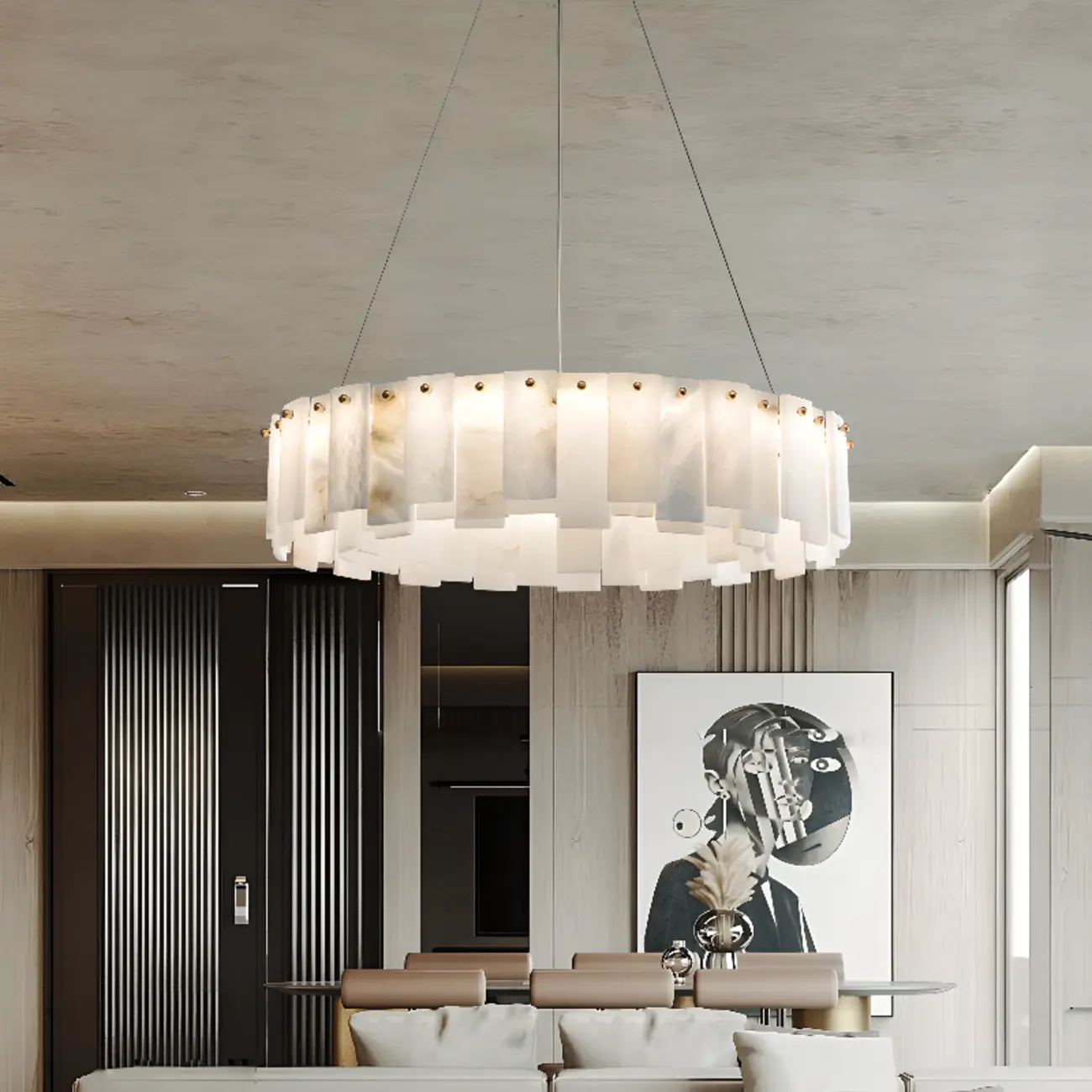 Glamorous Gray-white Circular Alabaster Pendant Chandelier Image - 1 | homeyfad