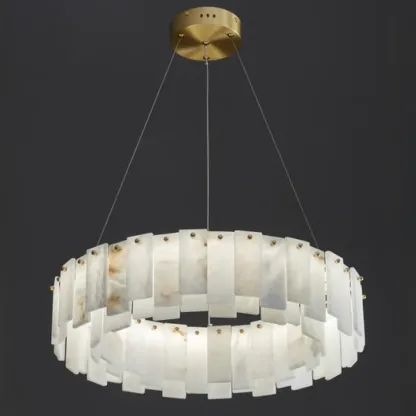 Glamorous Gray-white Circular Alabaster Pendant Chandelier Image - 4