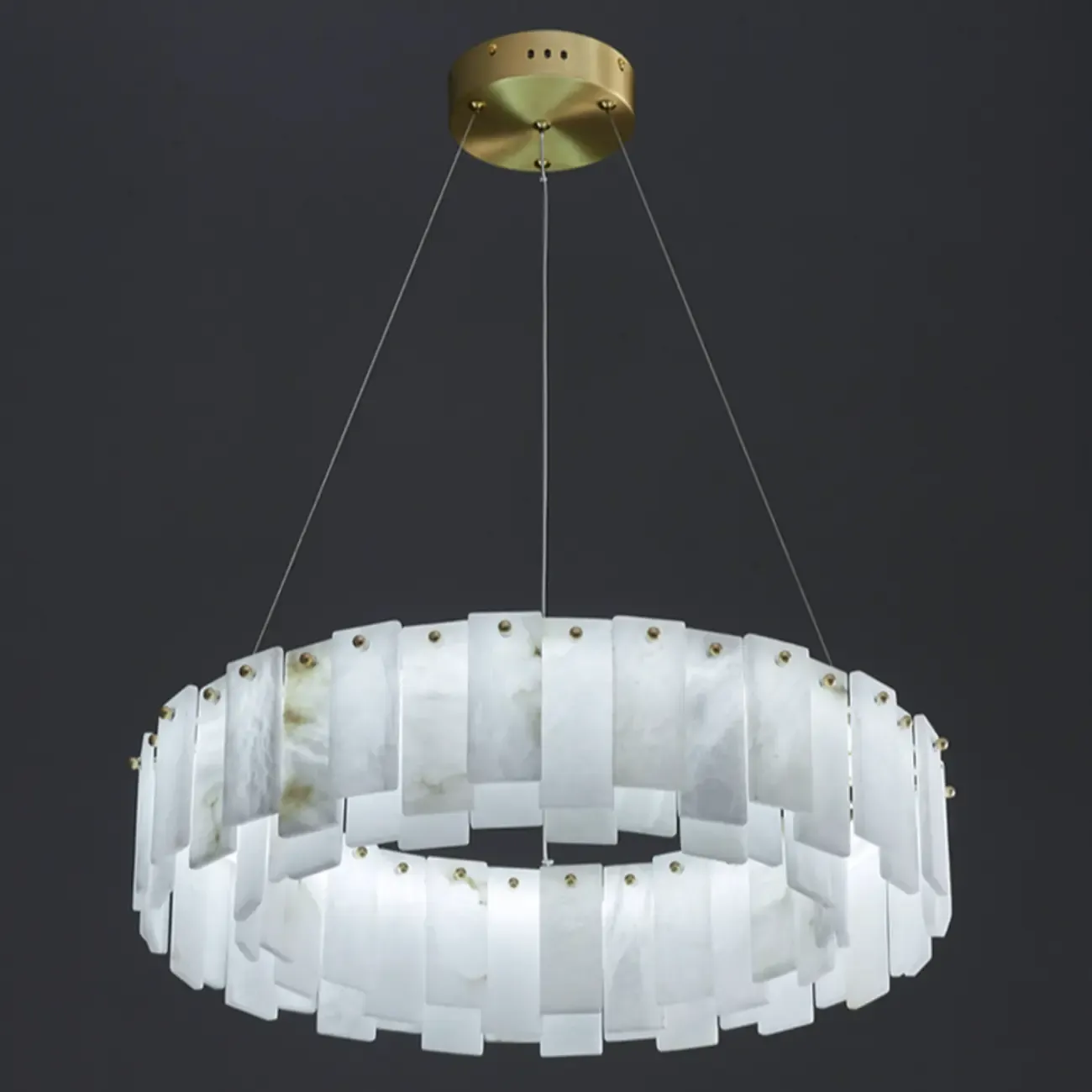 Glamorous Gray-white Circular Alabaster Pendant Chandelier Image - 13