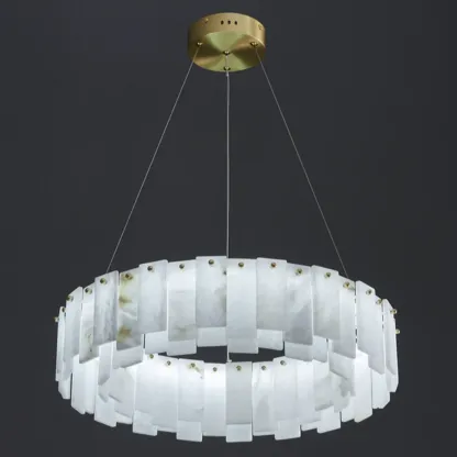 Glamorous Gray-white Circular Alabaster Pendant Chandelier Image - 13