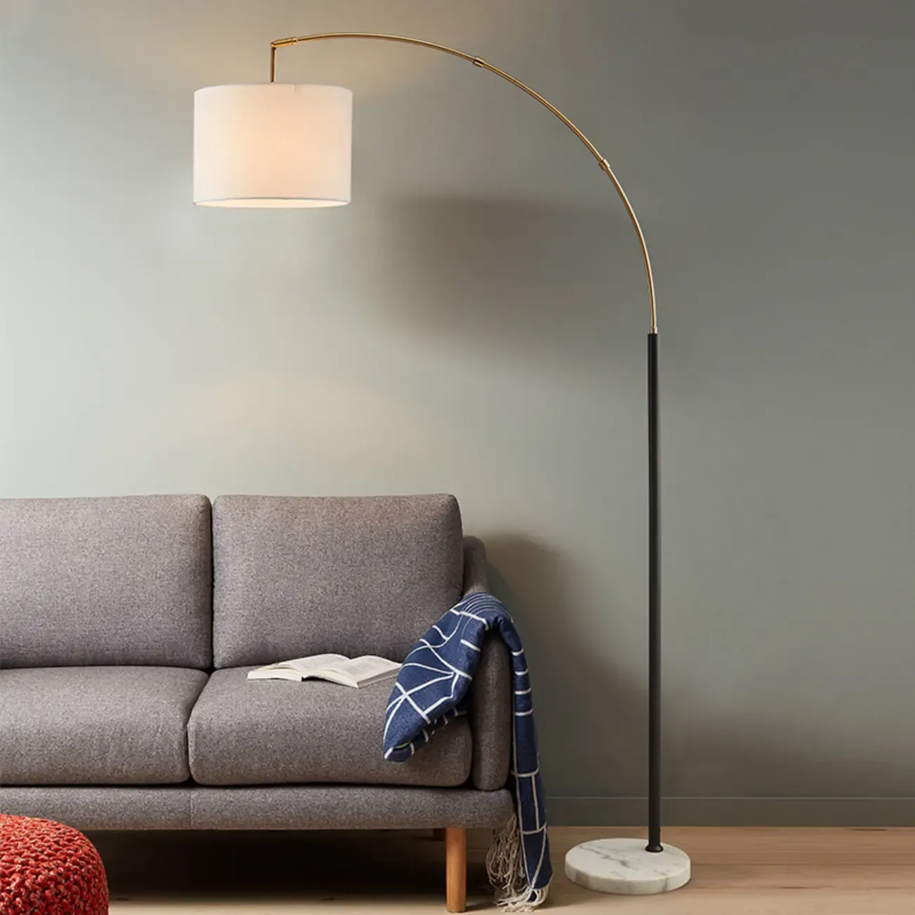 Modern Arc Floor Lamp with Metal Stand & Fabric Shade Image - 3
