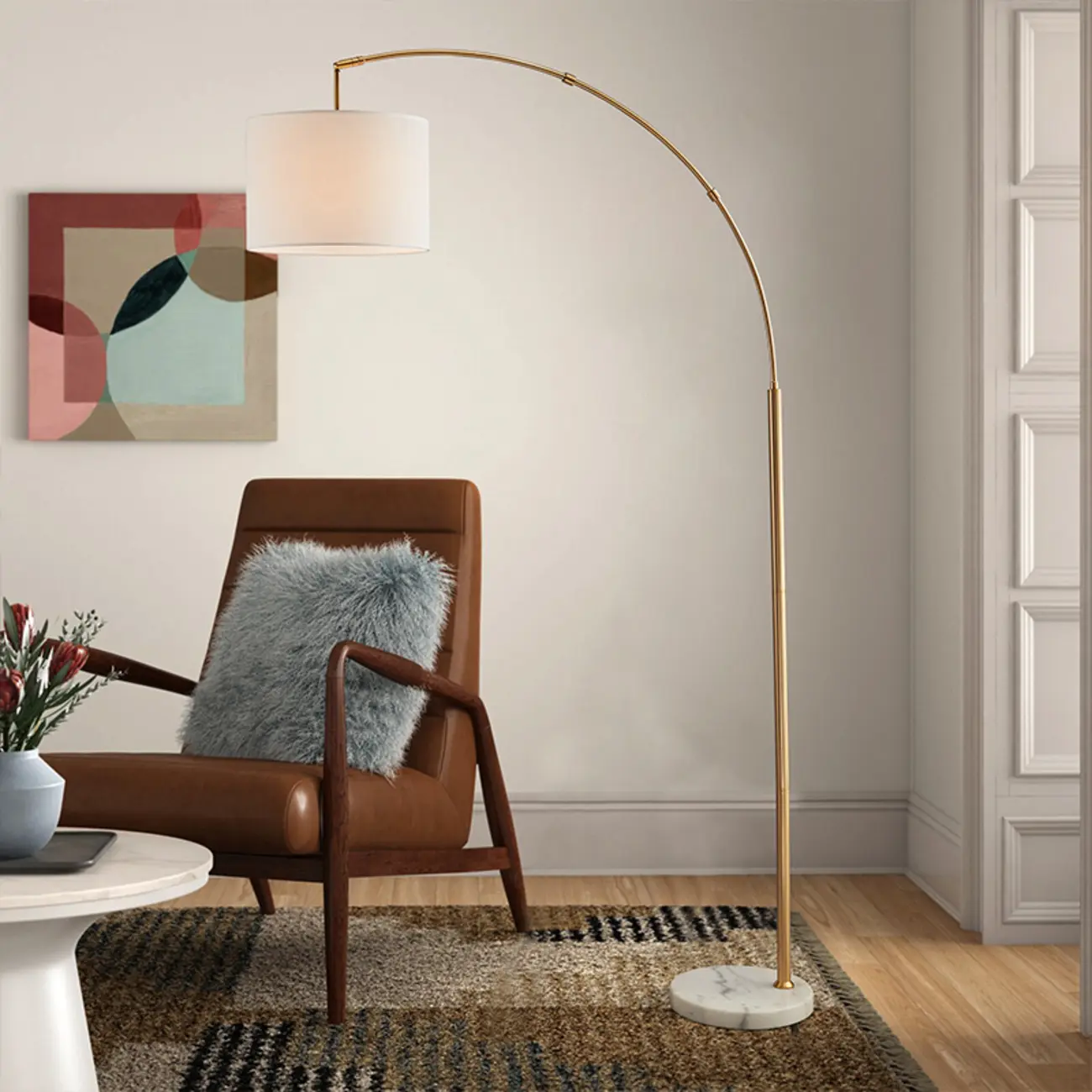 Modern Arc Floor Lamp with Metal Stand & Fabric Shade Image - 1 | homeyfad