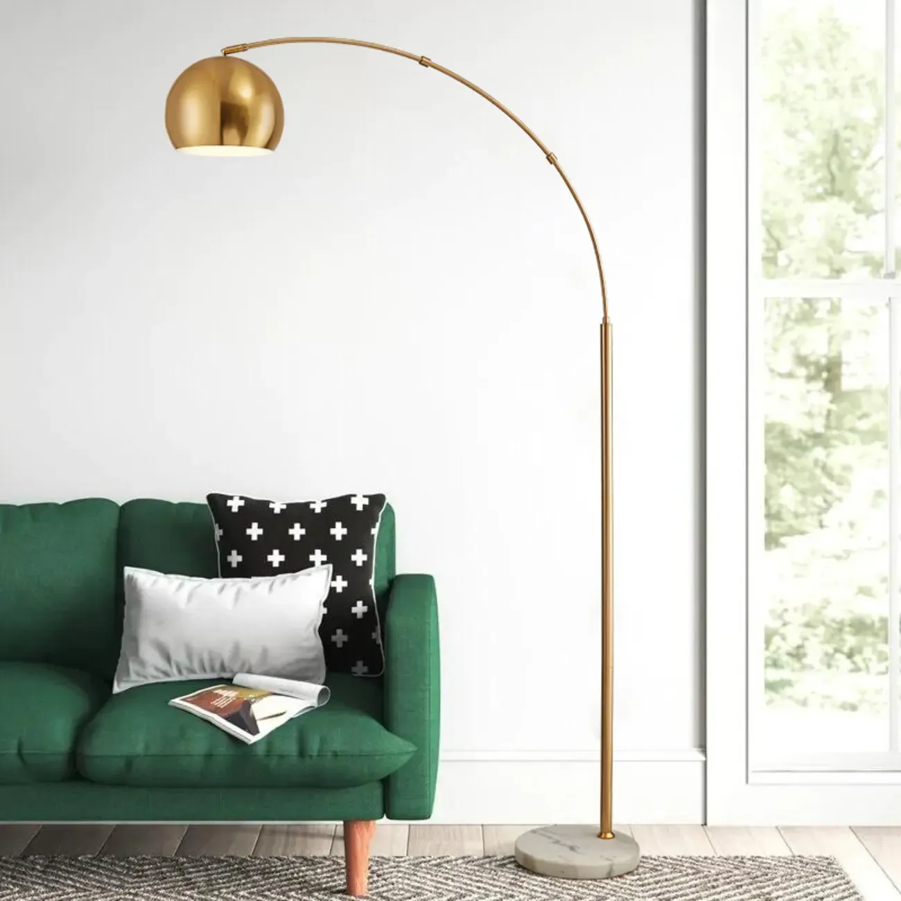 Modern Arc Floor Lamp with Metal Stand & Fabric Shade Image - 2