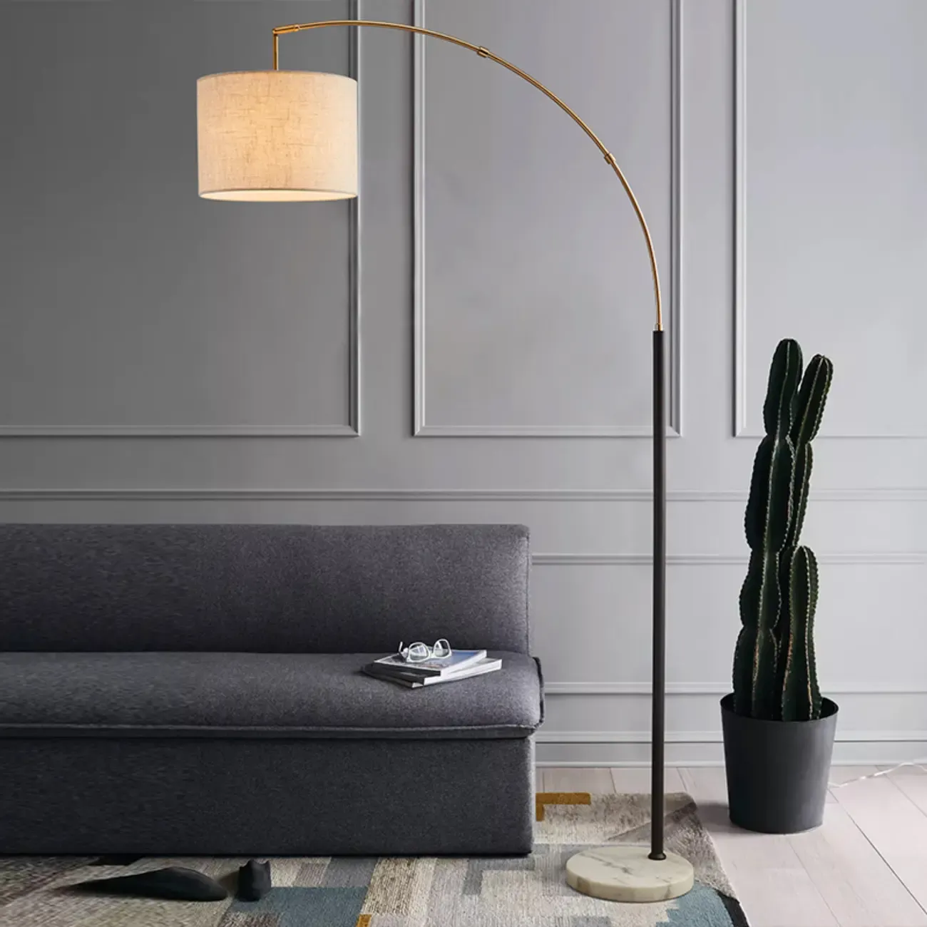 Modern Arc Floor Lamp with Metal Stand & Fabric Shade Image - 8