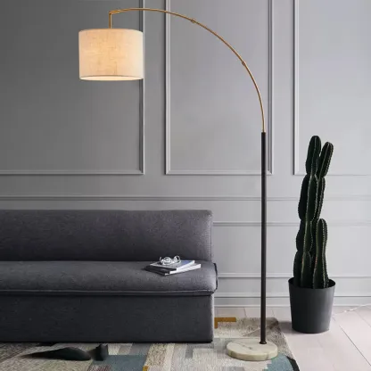 Modern Arc Floor Lamp with Metal Stand & Fabric Shade Image - 8