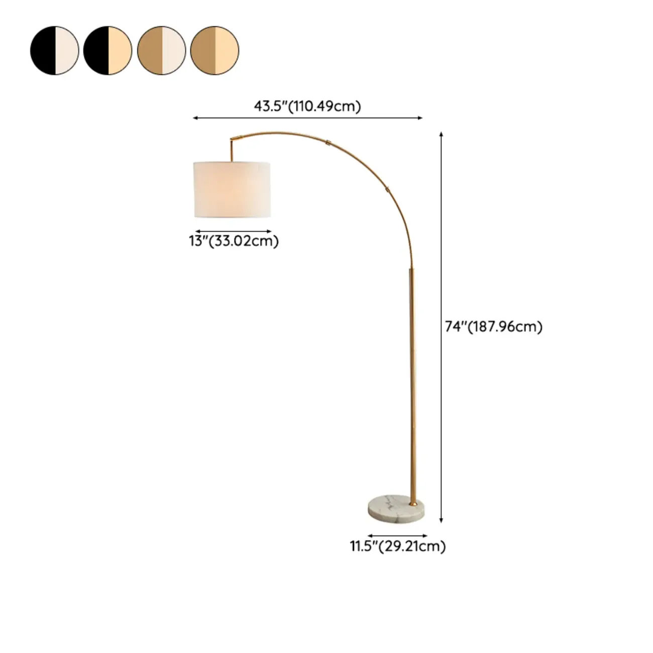Modern Arc Floor Lamp with Metal Stand & Fabric Shade #size