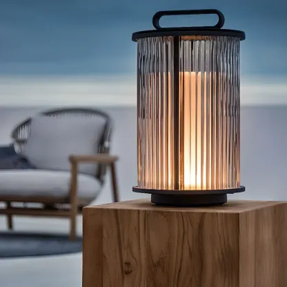 Vertical Grain Clear Glass Cylinder Post Cap Light Image - 1
