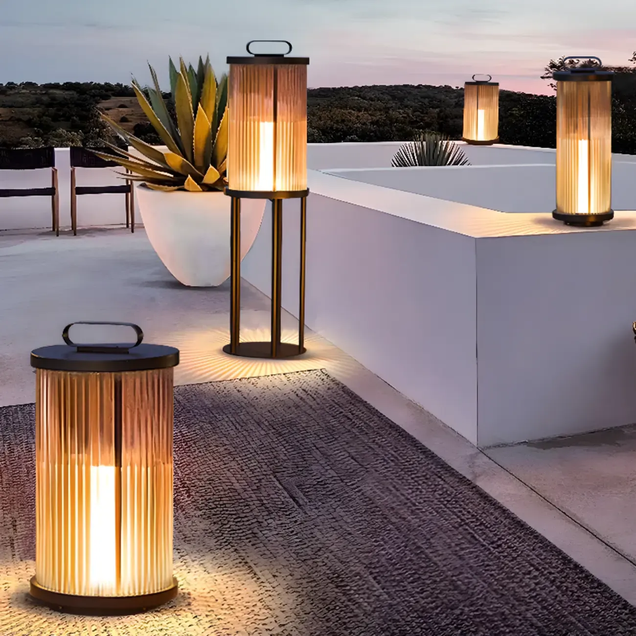 Vertical Grain Clear Glass Cylinder Post Cap Light Image - 2