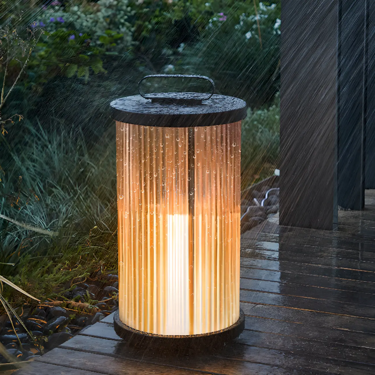 Vertical Grain Clear Glass Cylinder Post Cap Light Image - 3 | homeyfad