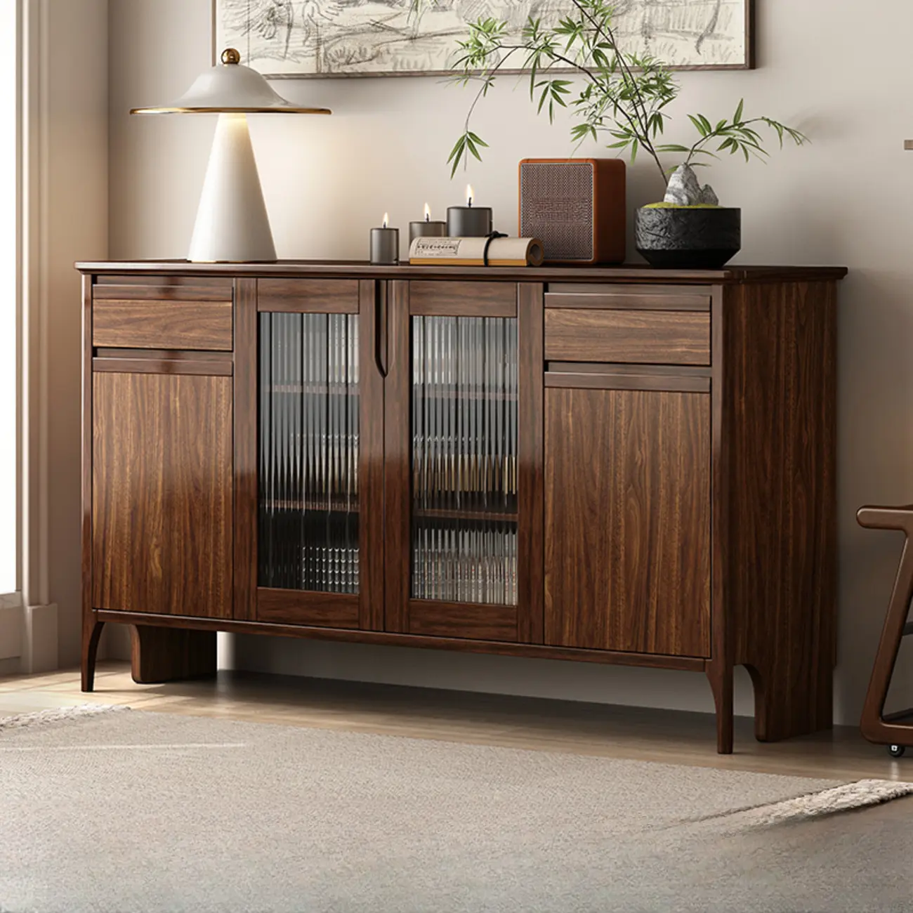 Traditional Freestanding Wooden China Display Cabinet for Living Room Image - 2 | homeyfad