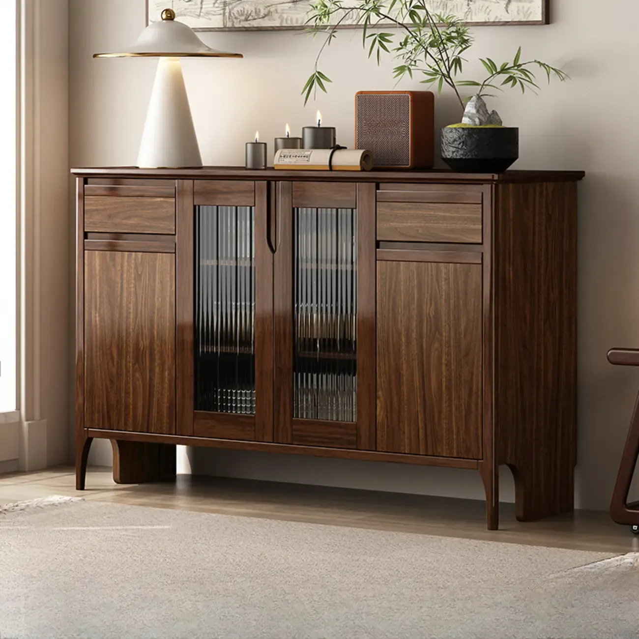 Traditional Freestanding Wooden China Display Cabinet for Living Room Image - 3