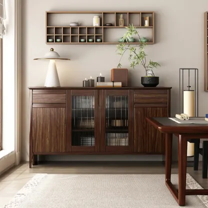 Traditional Freestanding Wooden China Display Cabinet for Living Room Image - 4