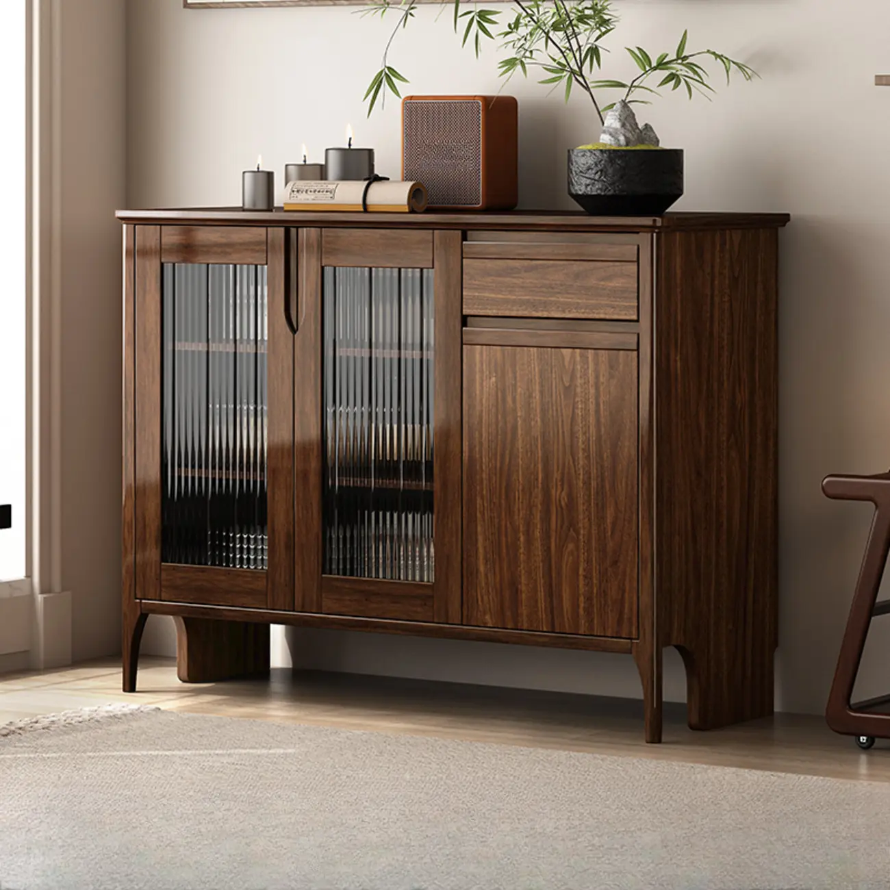 Traditional Freestanding Wooden China Display Cabinet for Living Room Image - 5 | homeyfad