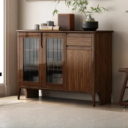 Traditional Freestanding Wooden China Display Cabinet for Living Room Image - 5