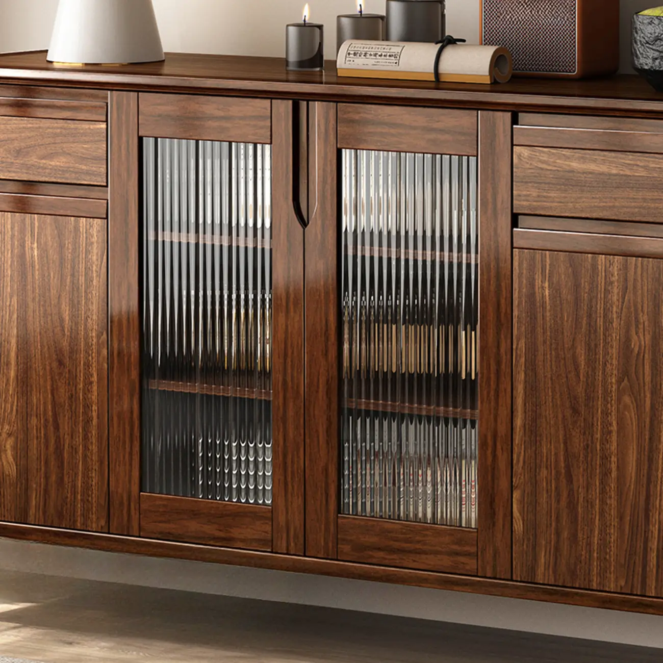 Traditional Freestanding Wooden China Display Cabinet for Living Room Image - 6 | homeyfad