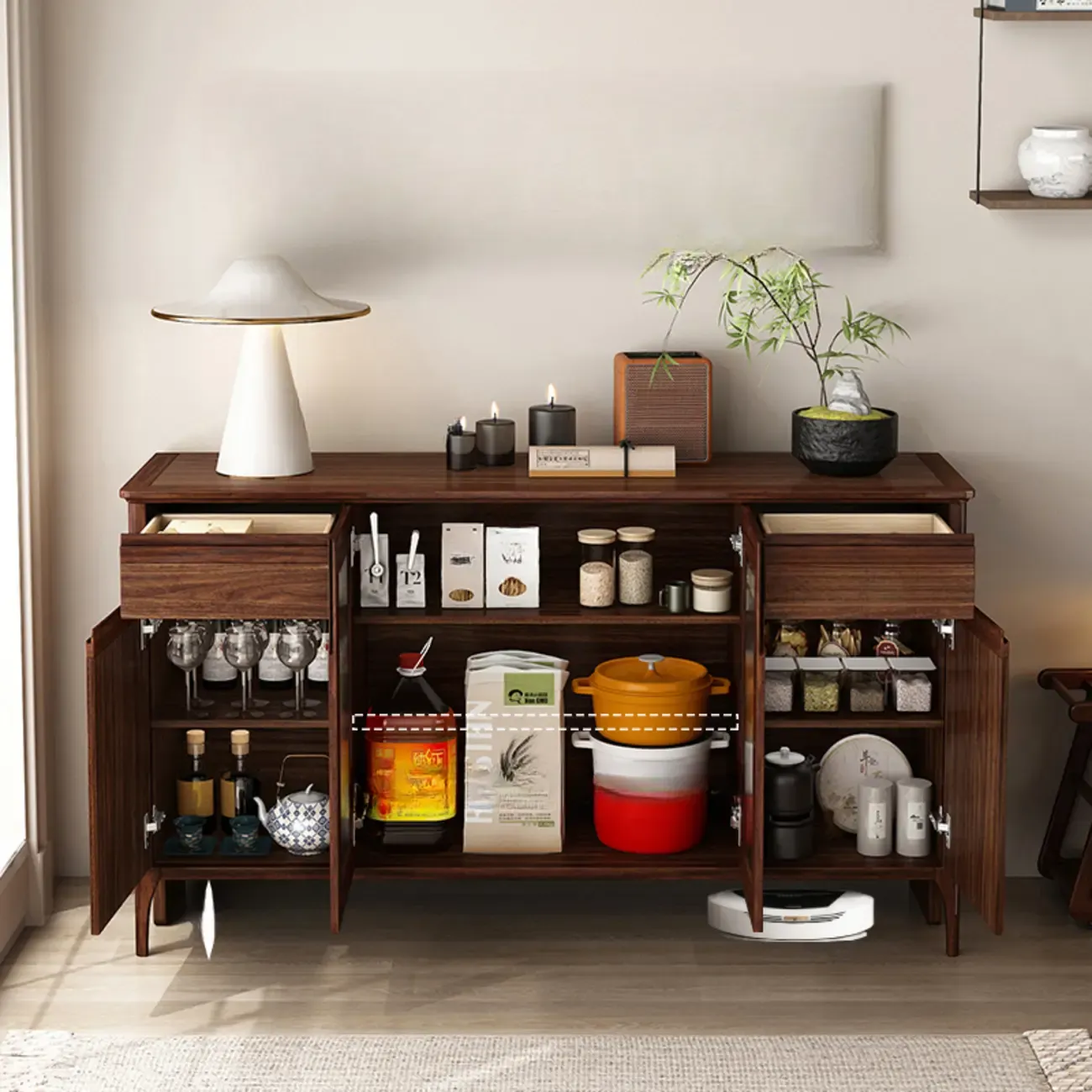 Traditional Freestanding Wooden China Display Cabinet for Living Room Image - 9