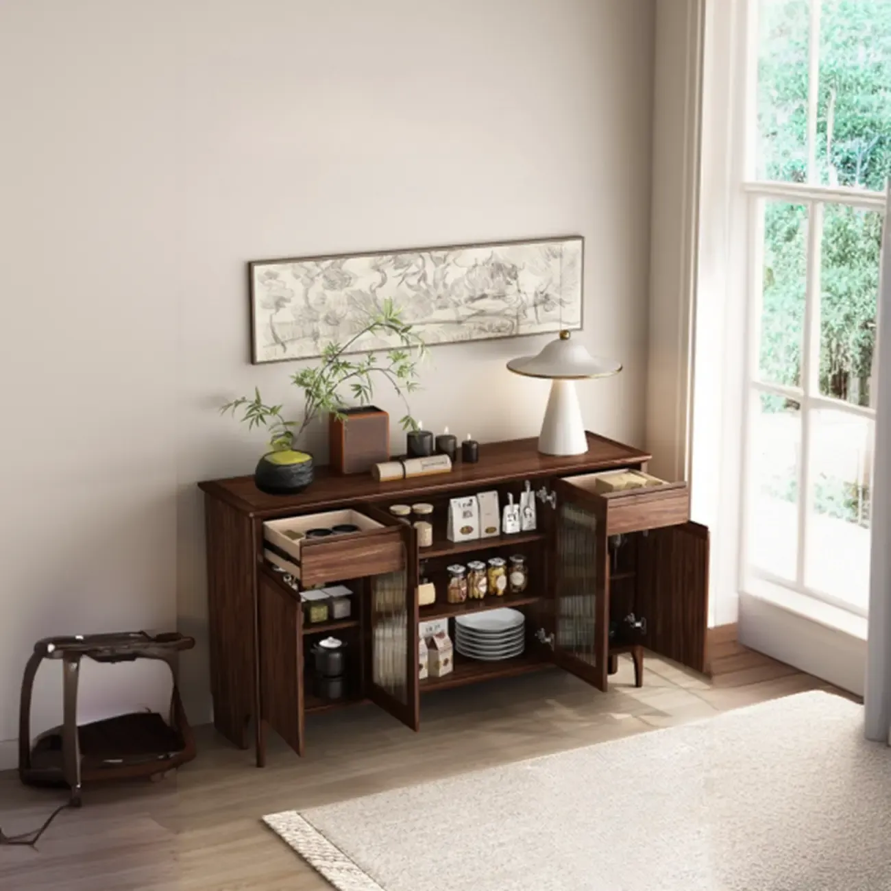 Traditional Freestanding Wooden China Display Cabinet for Living Room Image - 17