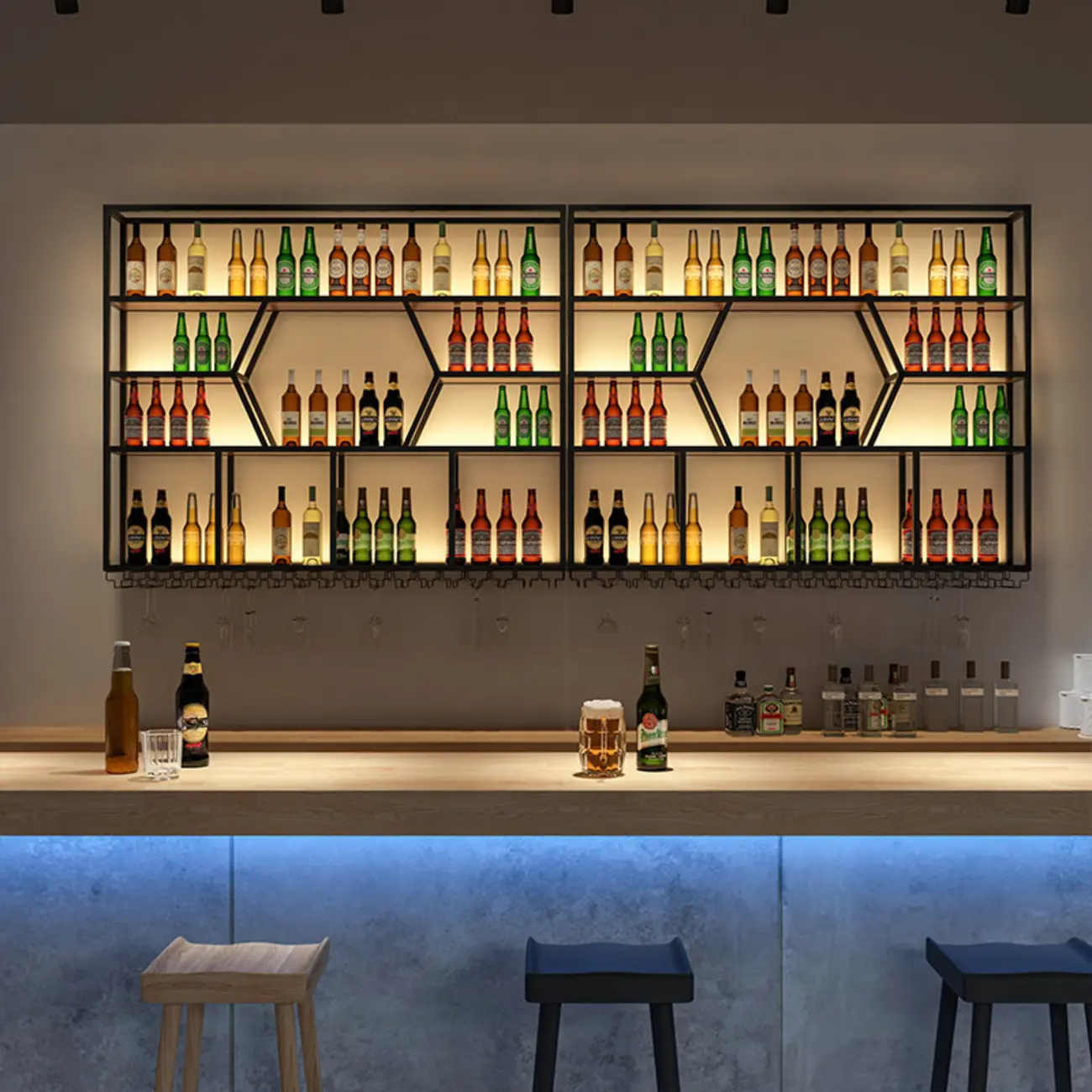 Modern Black Metal Wall-Mounted Wine Rack Display Image - 1 | homeyfad