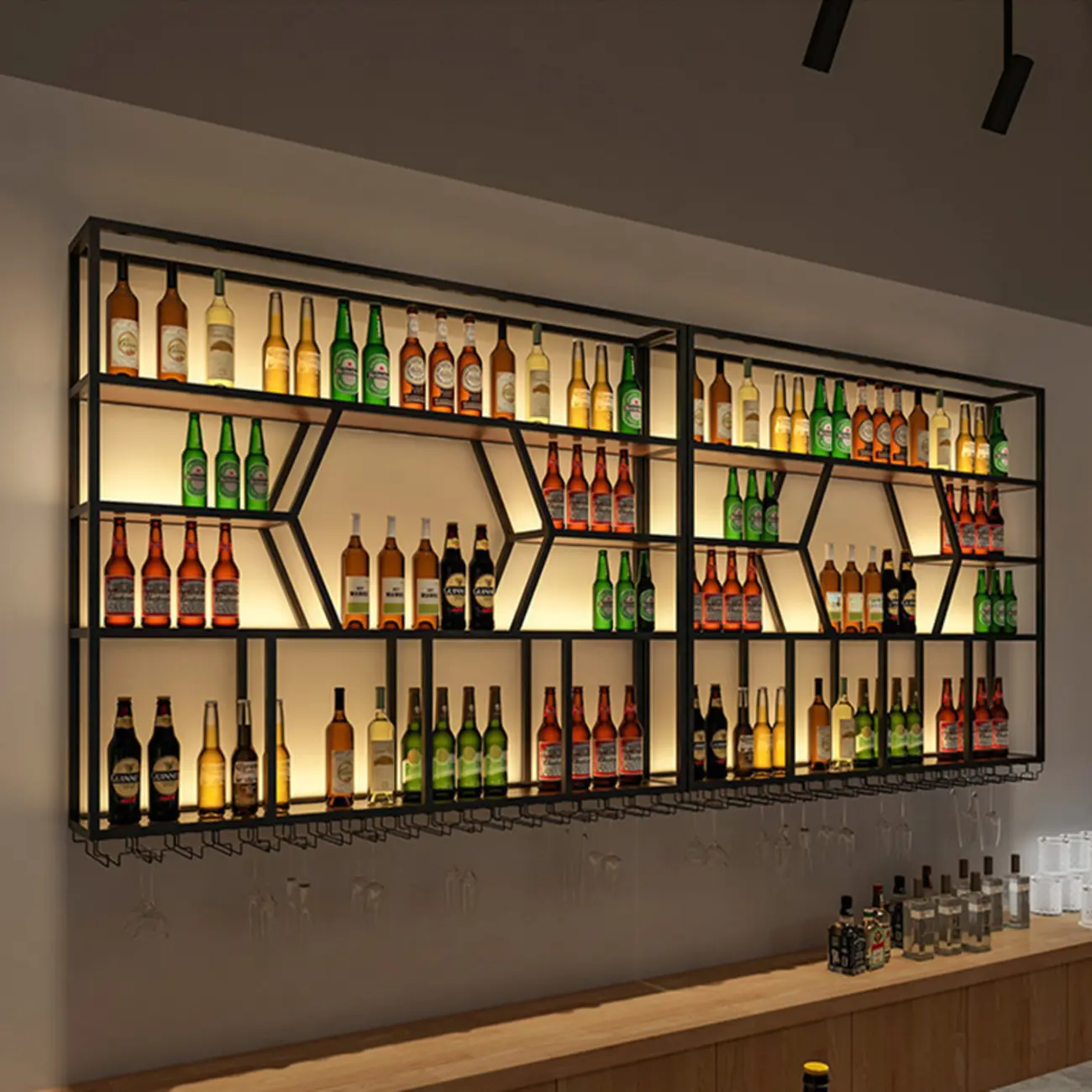 Modern Black Metal Wall-Mounted Wine Rack Display Image - 2 | homeyfad
