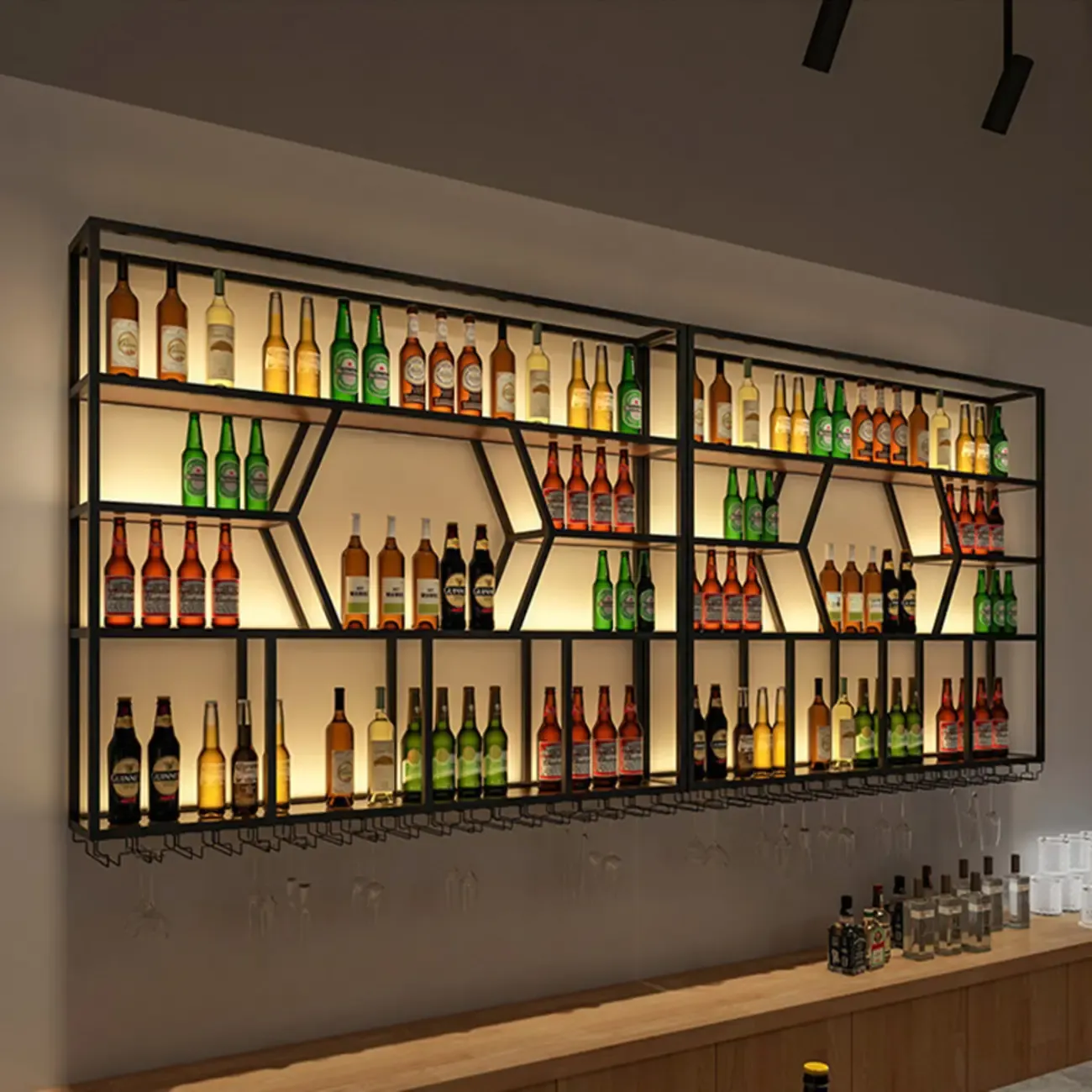 Modern Black Metal Wall-Mounted Wine Rack Display Image - 2