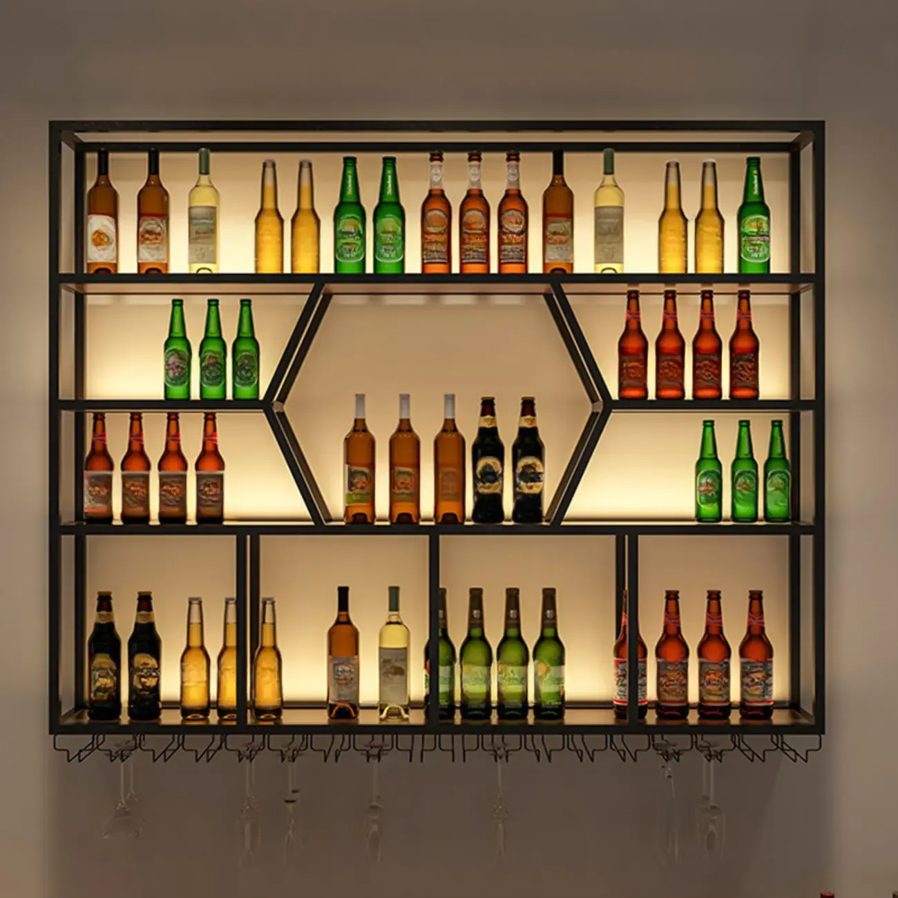 Modern Black Metal Wall-Mounted Wine Rack Display Image - 3