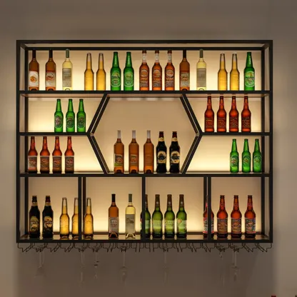 Modern Black Metal Wall-Mounted Wine Rack Display Image - 3