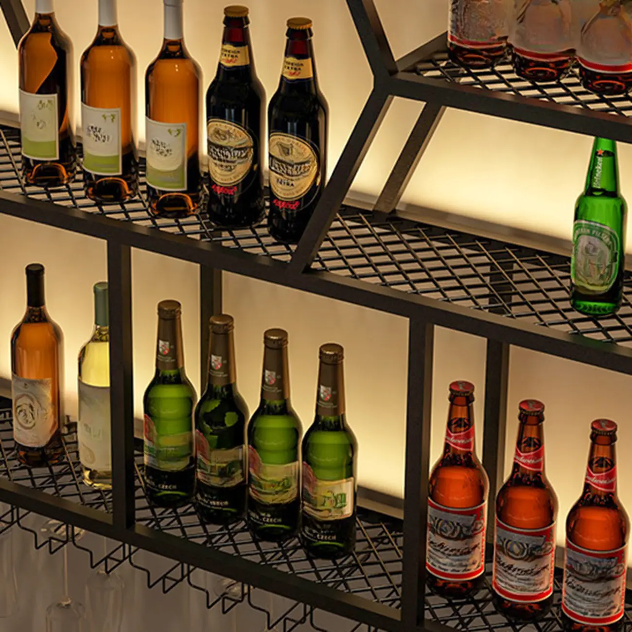 Modern Black Metal Wall-Mounted Wine Rack Display Image - 6 | homeyfad