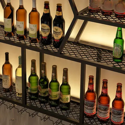 Modern Black Metal Wall-Mounted Wine Rack Display Image - 6