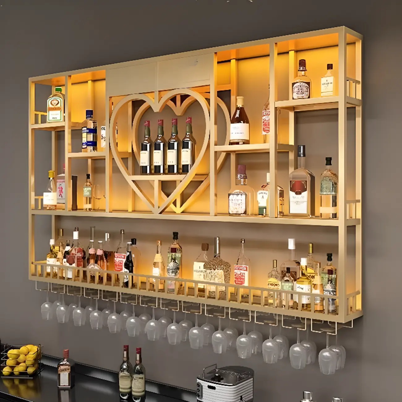 Wall-Mounted Metal Wine Rack with Glass Holders Image - 2 | homeyfad