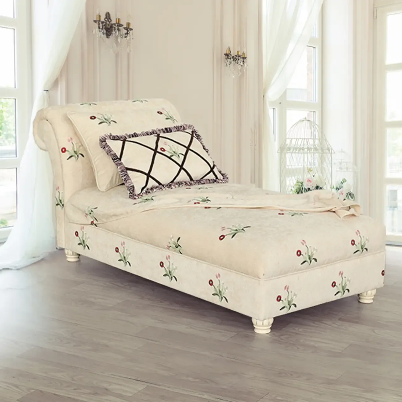 Trendy Floral Chaise Lounge with 2 Pillows Image - 2