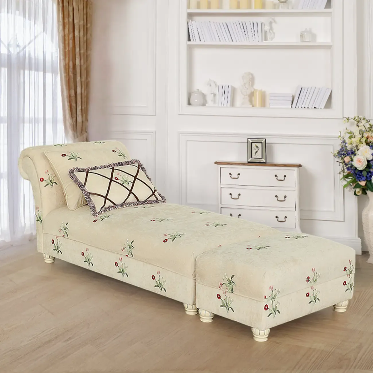 Trendy Floral Chaise Lounge with 2 Pillows Image - 3
