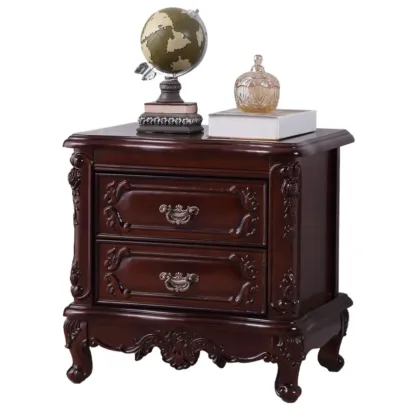 Traditional Carved Wood 2-Drawer Nightstand Image - 5