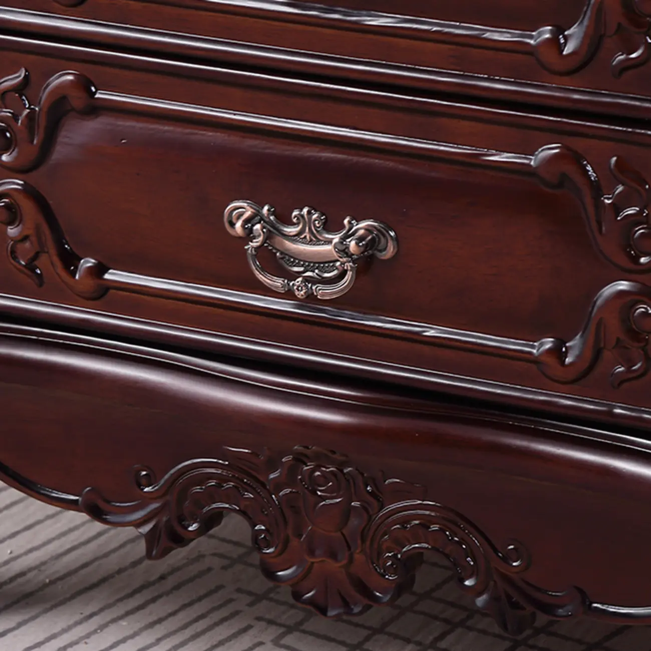 Traditional Carved Wood 2-Drawer Nightstand Image - 9 | homeyfad
