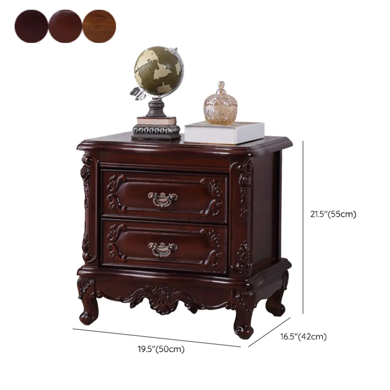 Traditional Carved Wood 2-Drawer Nightstand #size | homeyfad