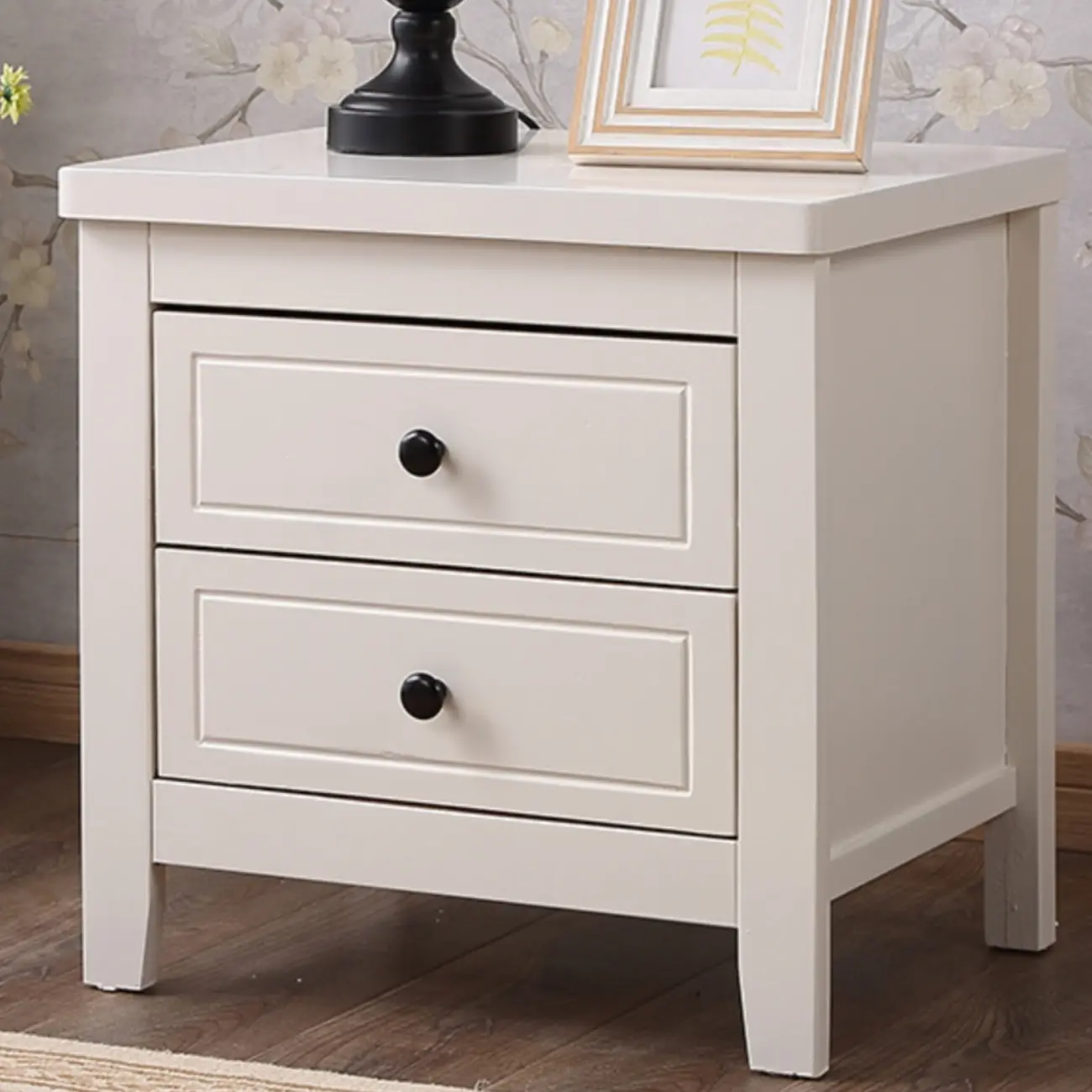 Antique 2 Tiers Drawer Wooden Grey Nightstand Image - 7 | homeyfad