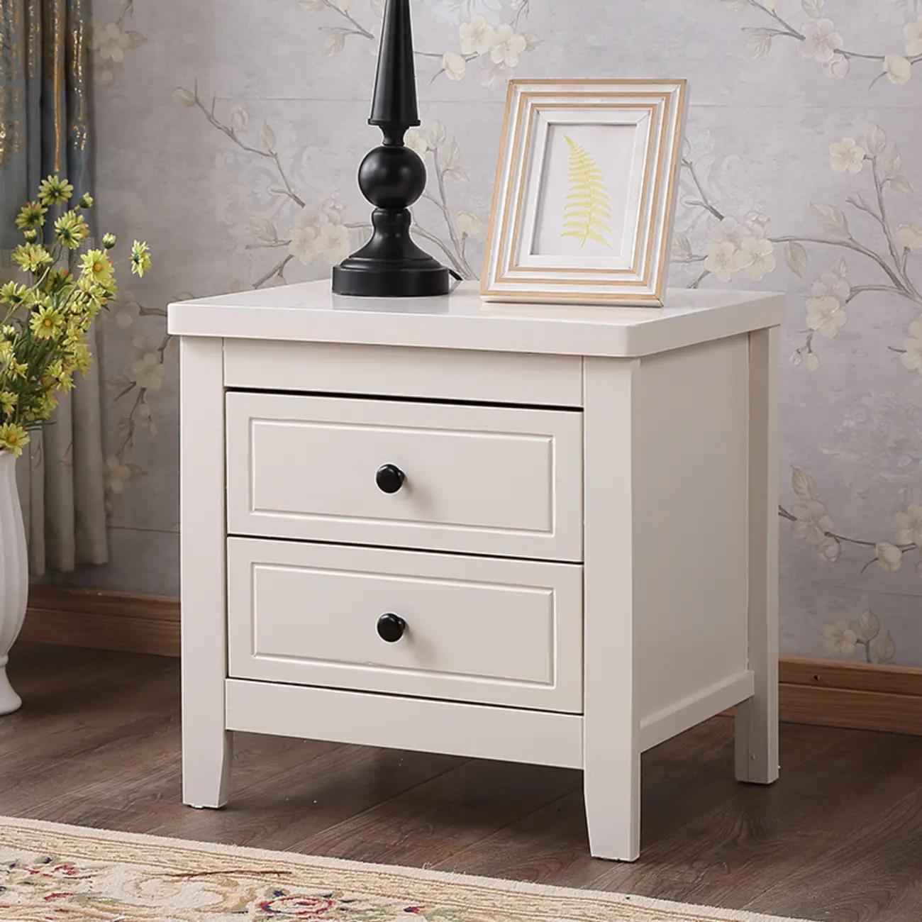 Antique 2 Tiers Drawer Wooden Grey Nightstand Image - 2 | homeyfad