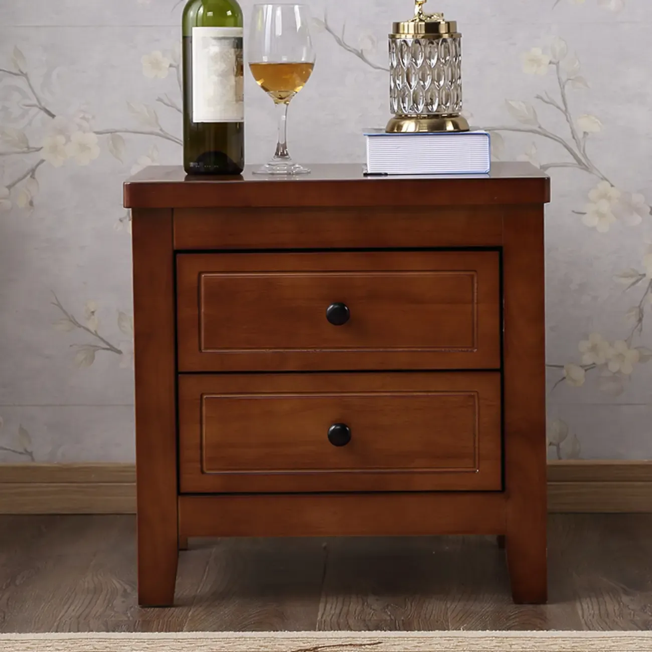 Antique 2 Tiers Drawer Wooden Grey Nightstand Image - 4