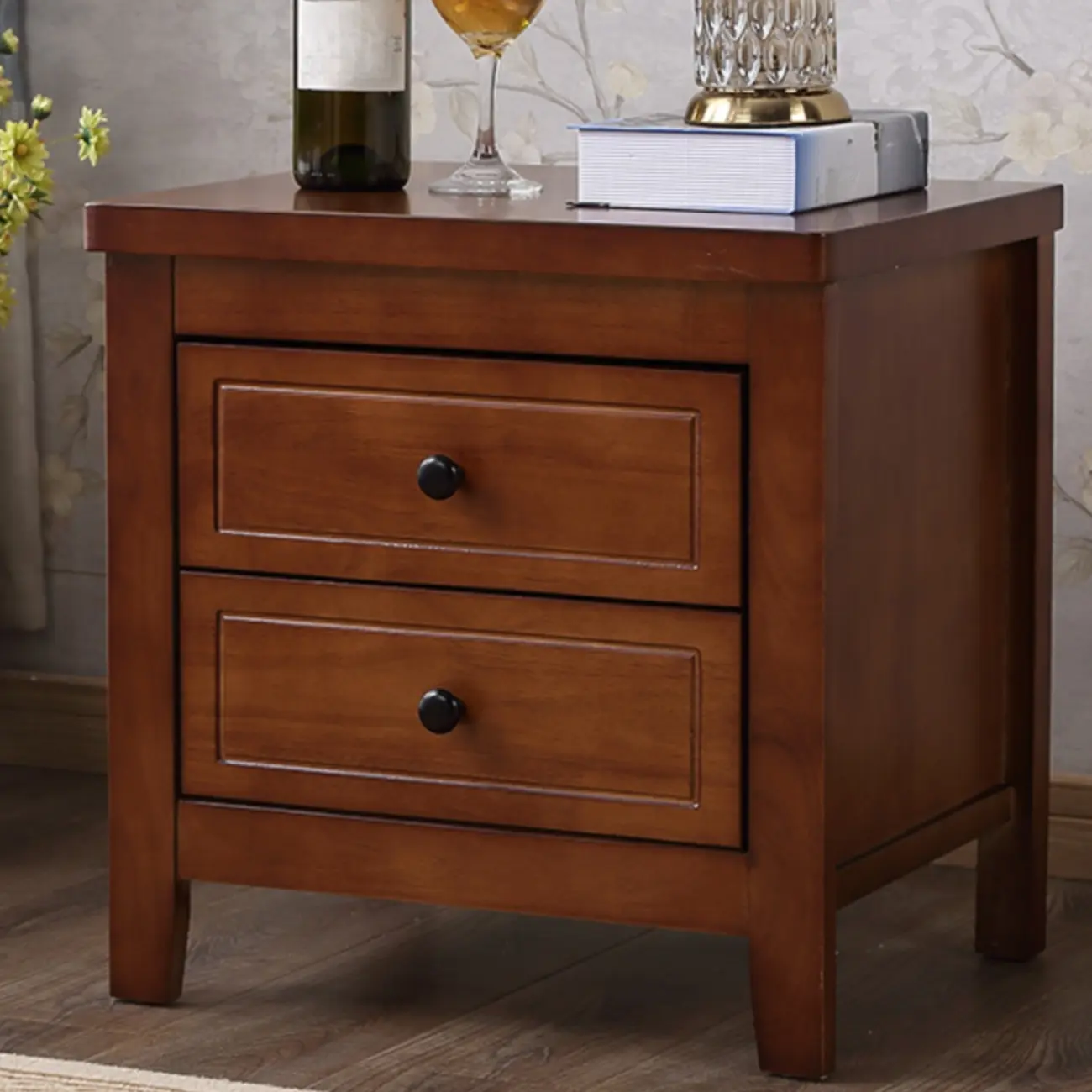 Antique 2 Tiers Drawer Wooden Grey Nightstand Image - 6 | homeyfad