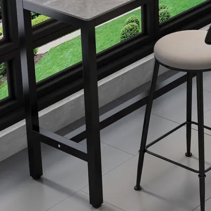 Modern Grey Stone Top Bar Height Table with Trestle Base Image - 7