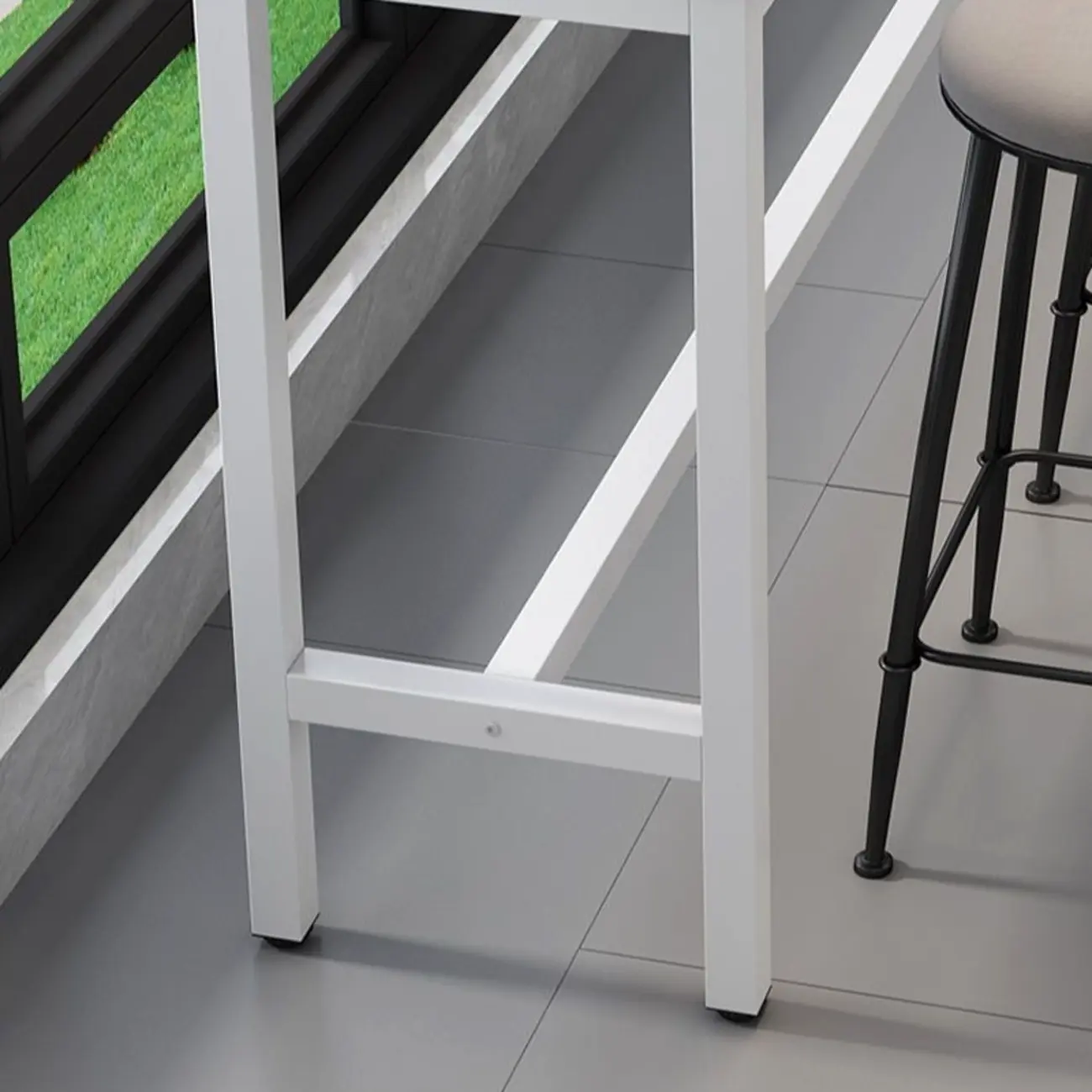 Modern Grey Stone Top Bar Height Table with Trestle Base Image - 9 | homeyfad