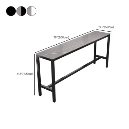 Modern Grey Stone Top Bar Height Table with Trestle Base Image - 23